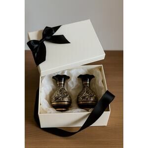 Pair of VTG Bidiware Bud Vases India - Black Gold Housewarming or Hostess Gift